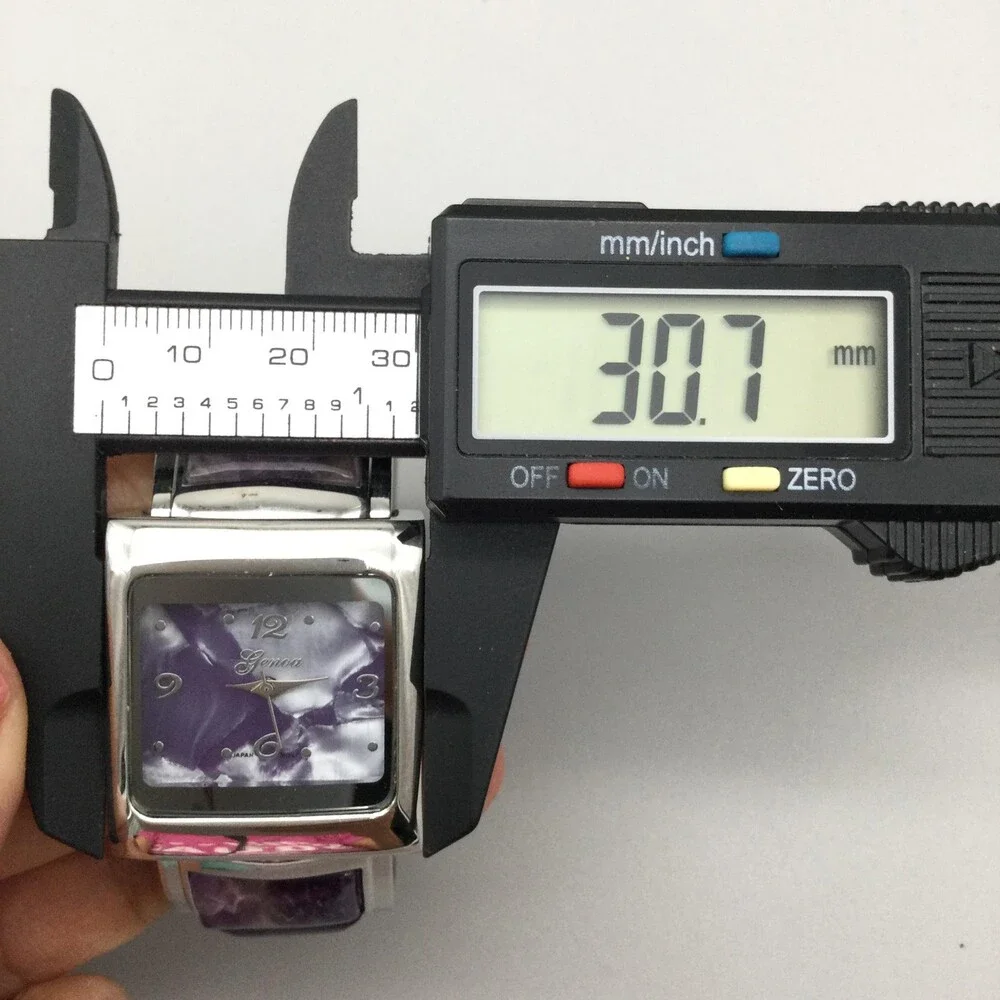 Geneva Womens Watch 31mm Silver Tone Purple MOP Square Dial Bangle Open Cuff